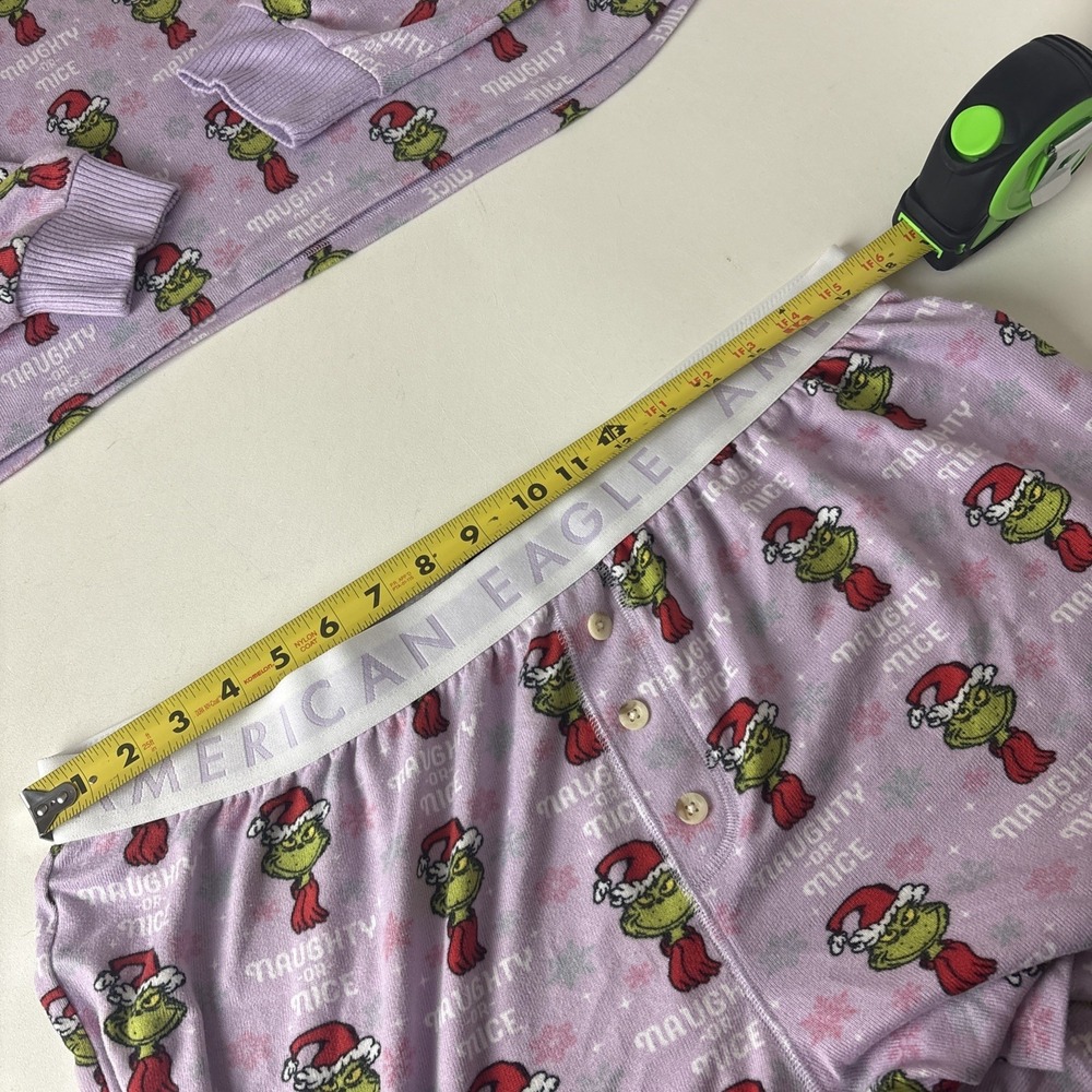 American Eagle Grinch Santa Pajama Set XL Top & Shorts AE Lounge naughty or nice - Picture 4 of 13